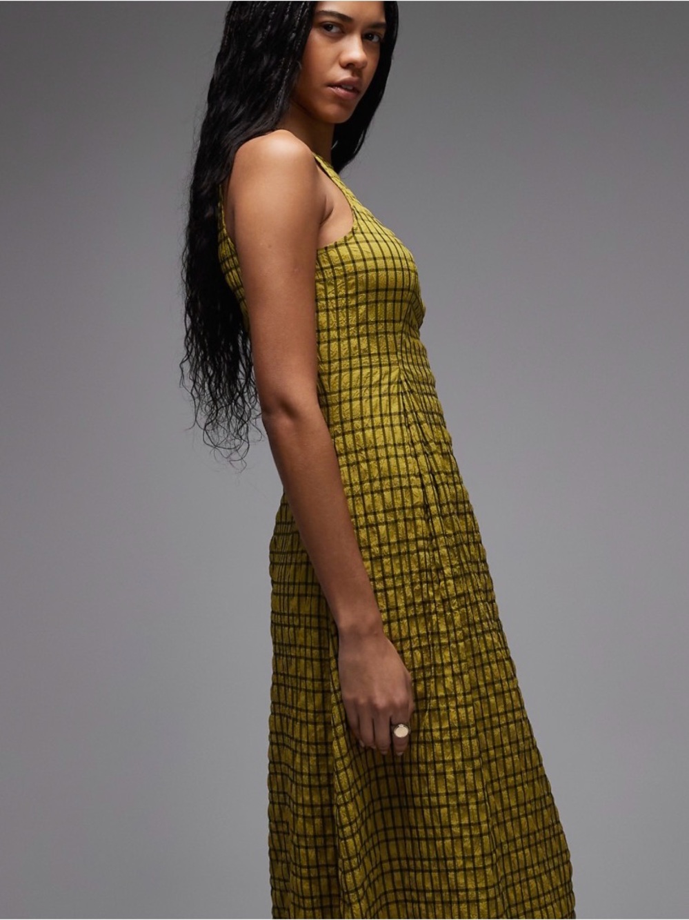 ASOS COLLUSION fitted high neck midi dress in green plaid